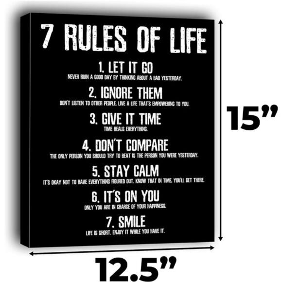 7 Rules of Life Motivational Poster - 12.5 x 15 Inches Framed Canvas - Picture 2 of 5